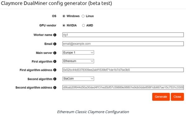 Claymore dualminer config generator page.